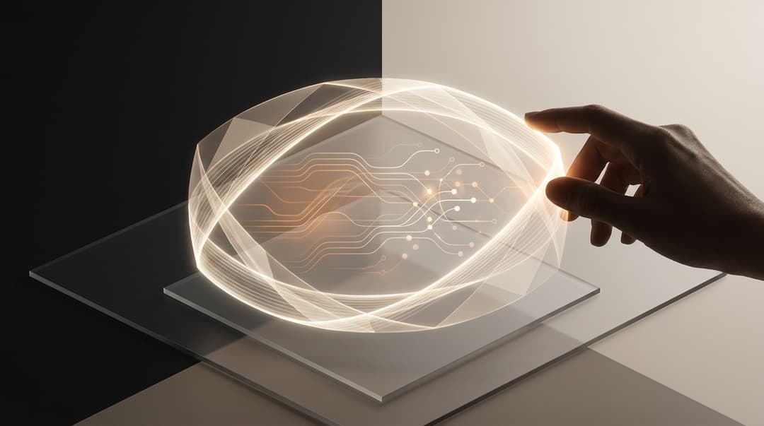 Meta Muse Image, een abstract lichtgevend canvas dat een afbeelding uit licht vormt met een geometrische structuur die suggereert dat het ook denkt en codeert