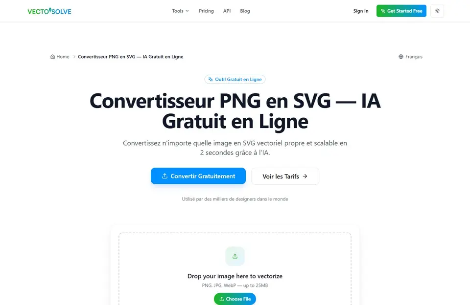 VectoSolve, screenshot of the site