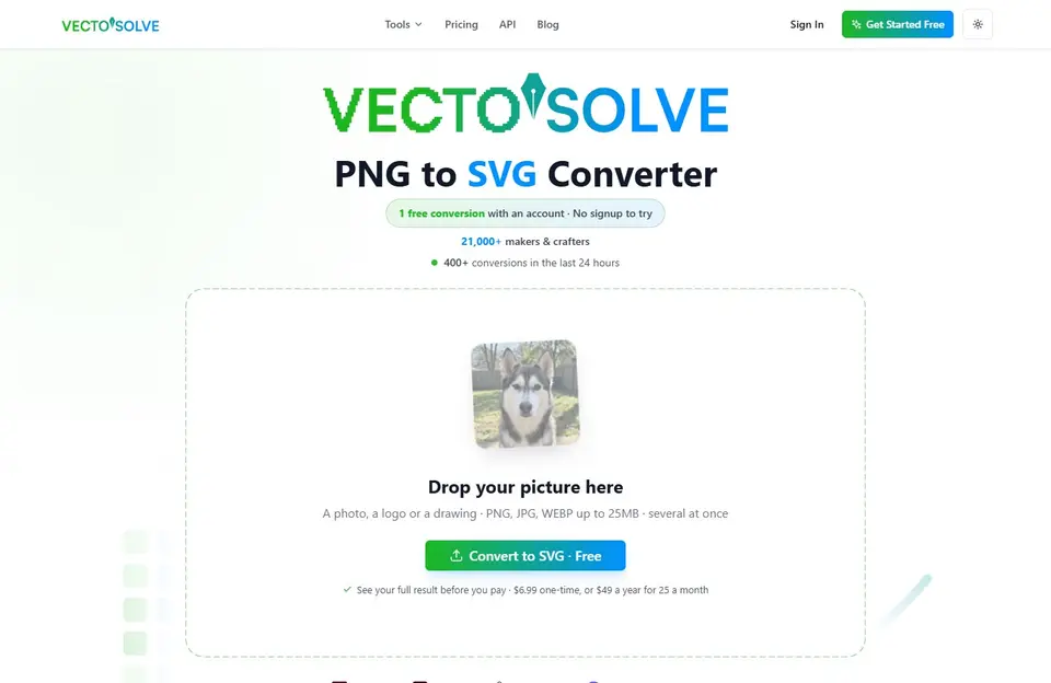 VectoSolve, screenshot of the site