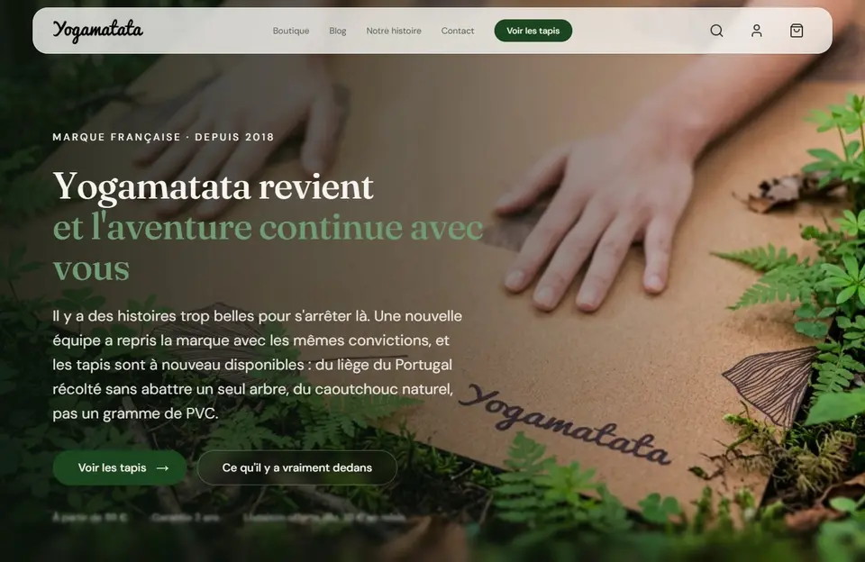 Yogamatata, screenshot of the site